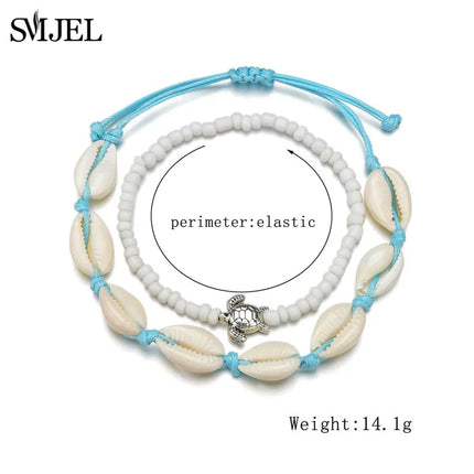 SMJEL Bohemian Shell Anklets for Women Handmade Woven Natural Shell Foot Jewelry Summer Beach Barefoot Bracelet ankle on Leg