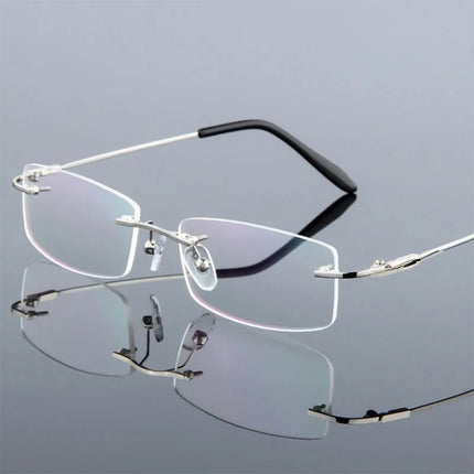 Anti Blue Light Titanium Alloy Framless Square Myopia Glasses Women Men Rimless Prescription Eyeglasses 0 -0.5 -0.75 To -6.0