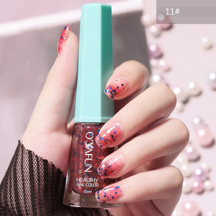 10Ml Solid Color Nail Polish Free Baking Long Lasting Waterproof Quick-Drying Non-Toxic Tasteless 40 Colors Sequins Nail Polish