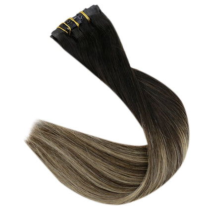 Full Shine PU Clip Hair Extensions Remy Human Hair 100g Seamless Invisible Clip In Extensions Human Hair Balayage Color Blonde
