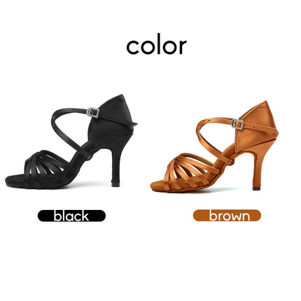 DKZSYIM Latin Dance Shoes Women High Heel Silk Dance Shoes lady Soft Bottom Dance Shoes heeled 8cm Girls Salsa Ballroom Shoes