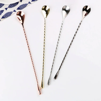 Stir Spoon Mixing Cocktail Spoon 30/40cm Stainless Steel Bartender Tools Bar Teadrop Spoon Bar Tool Spiral Pattern