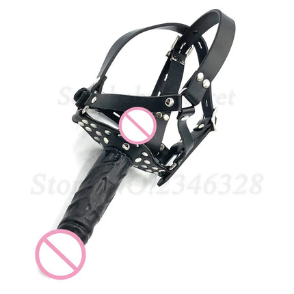Double-Ended Dildos Gag Strap On Open Mouth Dong Plug PU Leather Harness Realistic Cock Bondage Adult Games Sex Toys For Couples