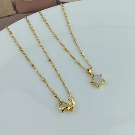 Dainty Cute Mother of Pearl Shell Star Pendant Necklace For Women Girls Gold Plated MOP Jewelry