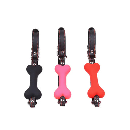 Cute Solid Leather Harness Mouth Silicone Dog Bone Ball Gag BDSM mouthPlug Couples Flirting Sex Products Erotic toys Adult Games