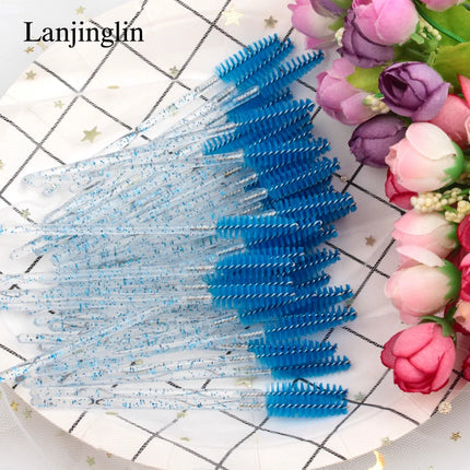 Lanjinglin 50/100Pcs Makeup Eyelash Brushes Crystal Eyebrow brush Diamond Handle Mascara Wand Applicator Lashes Extension Tools