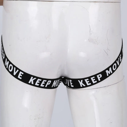 Mens Sexy Patent Leather Lingerie Hollow Out Bulge Pouch Latex Panties Jockstrap T-Back Letter Print Waistband Thongs Underwear