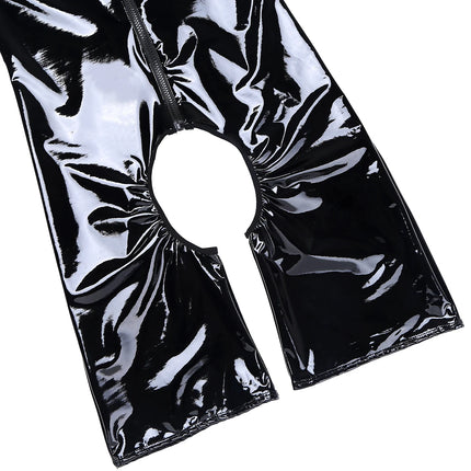 Men Lingerie Wet Look Patent Leather Bodysuits One-piece Sleeveless Crotchless Singlet Boxer Briefs Leotard Erotic Nightwear