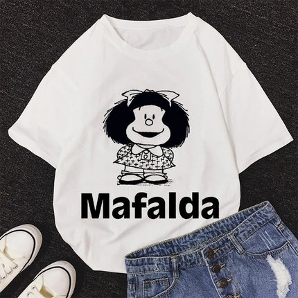 2020 New Summer Fashion Female Pink Tops Mafalda Cute Graphic Print T-shirt Women Harajuku Aesthetic White Tops Kawaii Tshirt