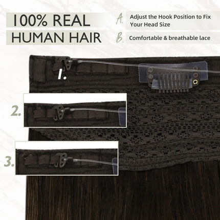 VeSunny Fish Wire Hair Extensions Natural Human Hair Brown Machine OnePiece Hair Extension Invisible Fishing Wire with 2 Clips
