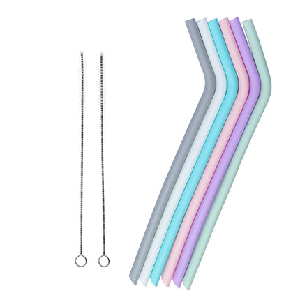 6pcs Reusable Silicone Drinking Straws Creative milk straws Sturdy Bent Straight Boba Straw Cleaning Brush Bar Party Accessory