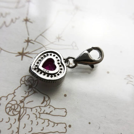 Heart With Red Stone Charm Vintage Sterling Silver 925 Fashion Jewelry Women Eternal Love Gift
