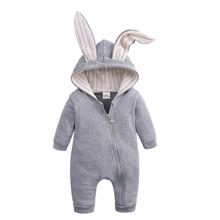 0-24M Newborn Rompers Toddler Autumn Winter Long Sleeve Baby Boys Rompers Cute Rabbit Ears Hooded Baby Girl Jumpsuit Kid Clothes