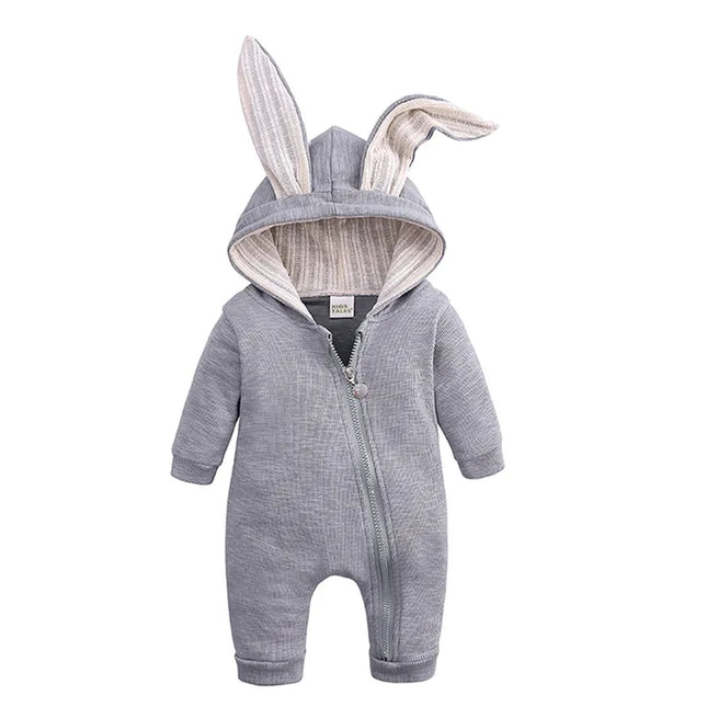 0-24M Newborn Rompers Toddler Autumn Winter Long Sleeve Baby Boys Rompers Cute Rabbit Ears Hooded Baby Girl Jumpsuit Kid Clothes