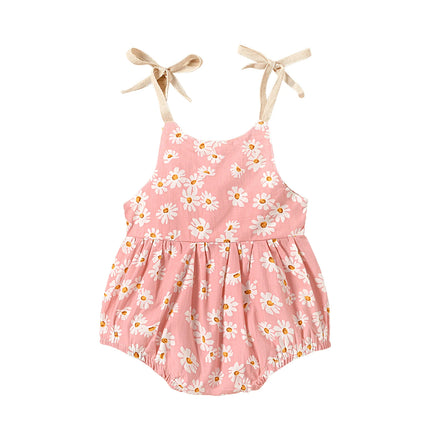Baby Girl's Romper, Daisy Print Sleeveless Sling Bodysuit One-piece Suit for Birthday Party Photography
