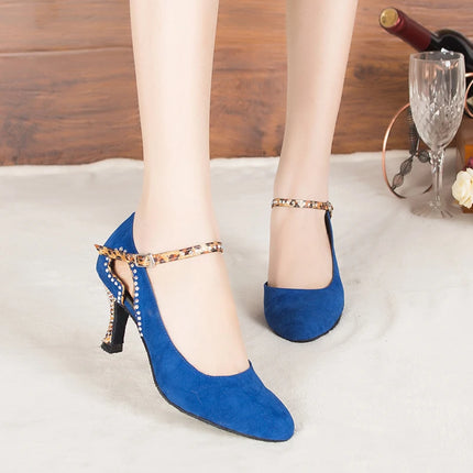 Latin Shoes Salsa Tango Sports Shoes Wedding Shoes Closed Toe Rhinestones Modern High Heels Blue Black