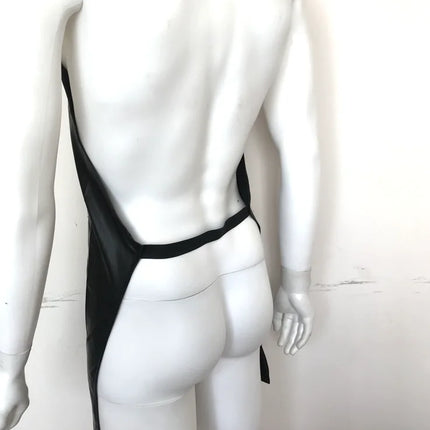 M-2XL Sexy Black Soft Faux Leather Men Front Open Crotch Zipper Pocket Apron DS Night Club Pinafore Backless Sexy Lingerie