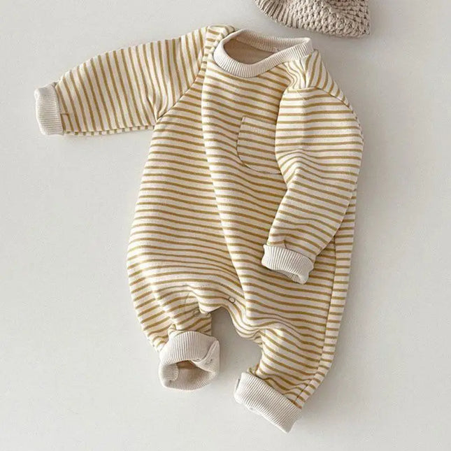 2026 Spring New Baby Striped Romper Boys Girls Simple Striped Casual Jumpsuit Newborn Cotton Infant Toddler Clothes 0-24M