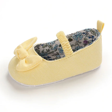 VALEN SINA  Newborn Baby Shoes Yellow Baby Girl Shoes Girl Classic Bowknot Sole Anti-slip PU Shoes First Walker Toddler Shoes