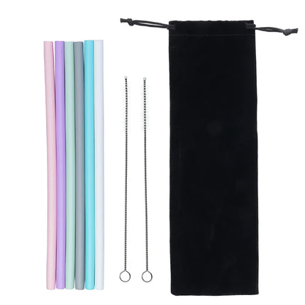 6pcs Reusable Silicone Drinking Straws Creative milk straws Sturdy Bent Straight Boba Straw Cleaning Brush Bar Party Accessory