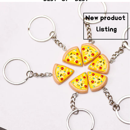 Unisex 6-piece Keychain Cute Pizza Alloy Pendant Can Be Used For Backpack Car Key Accessories Key Chain Jewelry Gifts