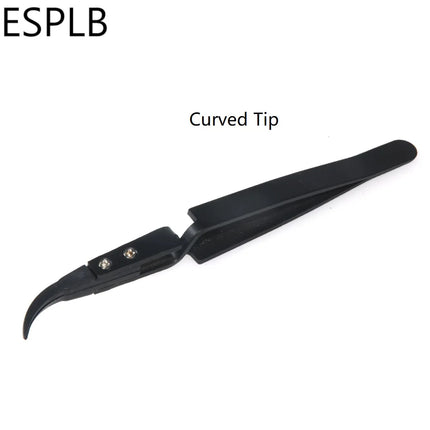 ESPLB Newest Reverse Tweezers Black Plastic Tip Stainless Steel Handle Precision Tweezers Curved/Flat/Straight Tip Tweezers
