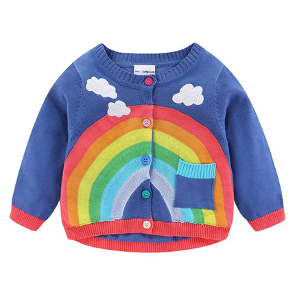 Mudkingdom Toddler Girl Boy Cardigan Sweater Lightweight Rainbow Clouds Knit Outerwear for Kids Clothes Cotton Spring Autumn