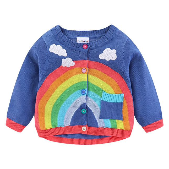 Mudkingdom Toddler Girl Boy Cardigan Sweater Lightweight Rainbow Clouds Knit Outerwear for Kids Clothes Cotton Spring Autumn