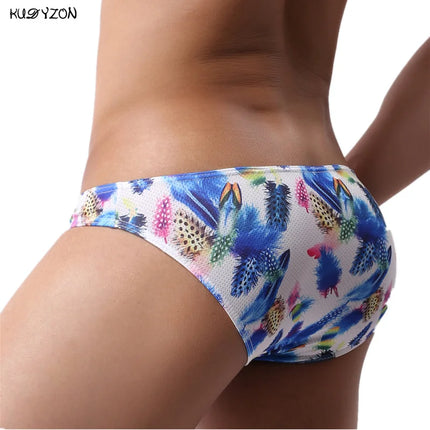 New Sexy Men Underwear Breathable Printed Briefs Low Waist Male Underpants Cuecas Calzoncillos Bulge Pouch Mesh Bikini Briefs