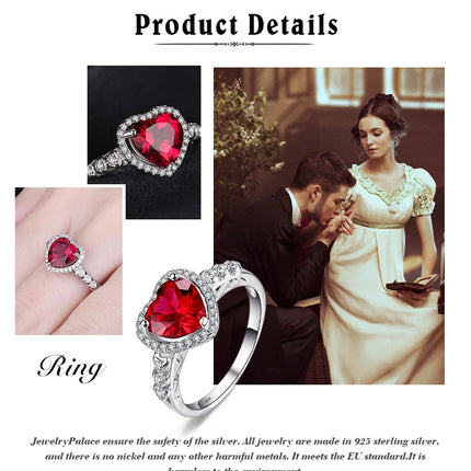 JewelryPalace Heart Love 3.6ct Created Ruby 925 Sterling Silver Pendant Necklace for Women No Chain Fashion Fine Jewelry Gift