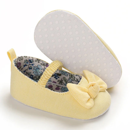 VALEN SINA  Newborn Baby Shoes Yellow Baby Girl Shoes Girl Classic Bowknot Sole Anti-slip PU Shoes First Walker Toddler Shoes