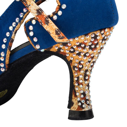 Latin Shoes Salsa Tango Sports Shoes Wedding Shoes Closed Toe Rhinestones Modern High Heels Blue Black