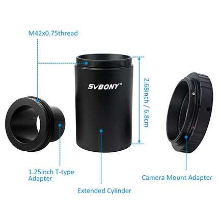 SVBONY 1.25'' CA1 Extension Tube M42 Thread T-Mount Adapter +T2 Ring Adapter