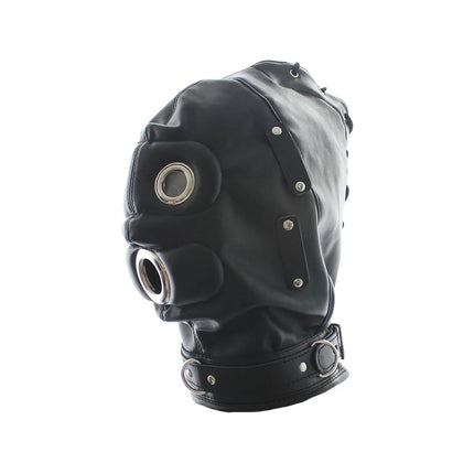 SM Leather Padded Hood Blindfold With Open Mouth Penis Gag Dildo Gag,Fetish Slave BDSM Bondage Head Harness Sex Mask Erotic Toys