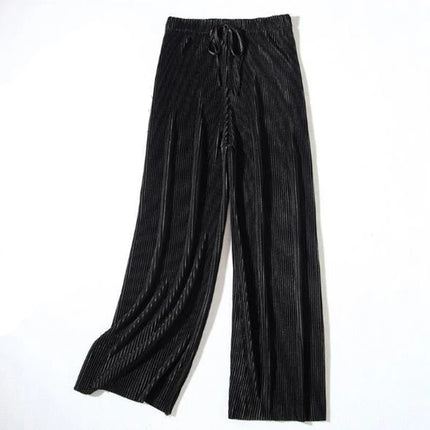 2025 Women's Pleated Loose Ice Silk Korean Casual Cropped Pants Wide Leg Trouse Home Classic Sports Wear Girls Clothes Black Top