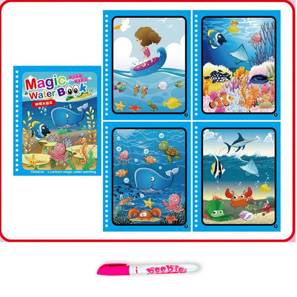 Magic Water Doodle Books Kids Toddlers Drawing Toys Cute Cartoon Unicorn Ocean Forest Animal Reusable Water Painting Cardboard