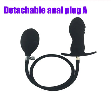 Inflatable Penis Gag Open Mouth Gag Oral Dildo Plug Separate Pump Expandable Big ButtPlug Anal Dilator Lock Bondage BDSM Sex Toy