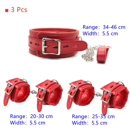 Soft PU Sponge Slave Bondage Set of Handcuffs Ankle Cuffs with Metal Chain Collar for Women Men Fetish Bdsm Adult Games Sex Toys