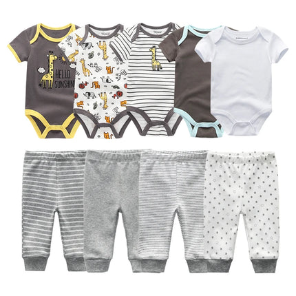 Newborn Clothes Set Bodysuits+Pants 9Pcs Baby Girl Outfits Pink Sweet Toddler Boy Autumn Clothing 0-12M Infant Birth Gift Soft
