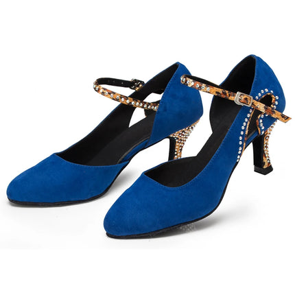 Latin Shoes Salsa Tango Sports Shoes Wedding Shoes Closed Toe Rhinestones Modern High Heels Blue Black