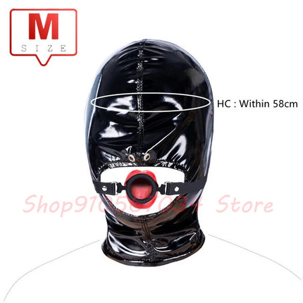PU Leather Open Mouth Hood Mask,With Full Silicone O Ring Gag Strap,Fetish Slave Bondage Gimp,BDSM Sex Toy For Couple Adult Game
