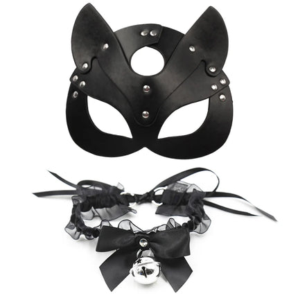 Erotic Cat Women Sex Mask and Collar Cosplay Face Cat Leather Mask Halloween Masquerade Party Mask Erotic Masks Sex Toys