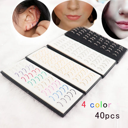 4 Style 8-40pcs Fashion 316l Colorful Stainless Steel Nose Hoop Lip Nose Ring Stud Earrings Body Piercing  Jewelry Punk Style