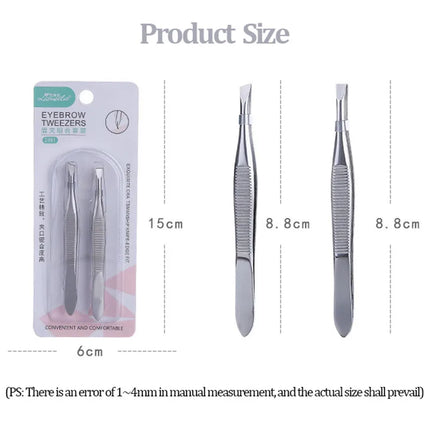 2Pcs/Set Professional Slanted/Flat Stainless Steel Hair Removal Clip Eyebrow Face Hair Remover Tweezers Eyebrow Plucking Tools