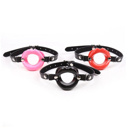 Candiway PU Leather Rubber Lips O Ring Open Mouth Oral Sex Gag BDSM Fetish Bondage Restraints Erotic Toys For Couples