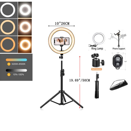 10in LED Selfie Ring Light Photography RingLight Phone Stand Holder Tripod Circle Fill Light Dimmable Lamp Youtube Video Makeup