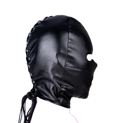 SM Leather Hood Blindfold,Head Harnes Mask With Dildo Penis Mouth Gag,Fetish Slave BDSM Bondage Gimp,Adult Sex Toy For Women Men