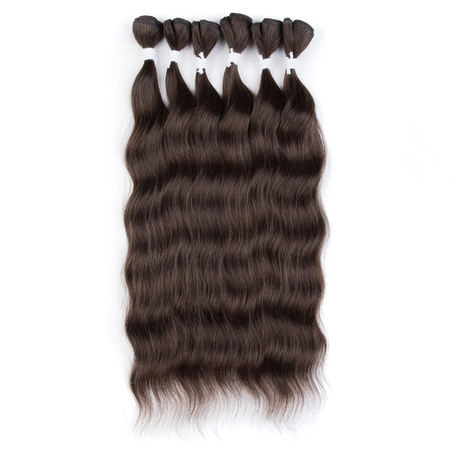 FASHION IDOL Water Wave Hair Bundles Synthetic Hair Extensions Ombre Blonde Brown Cosplay Weave Hair Bundles 20 inch 6Pcs Hair