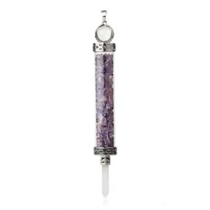 KFT Natural Healing Crystal Quartz Tourmaline Lapis Lazuli Long Pillar Wishing Bottle Reiki Stone Pendulum Pendant Jewelry