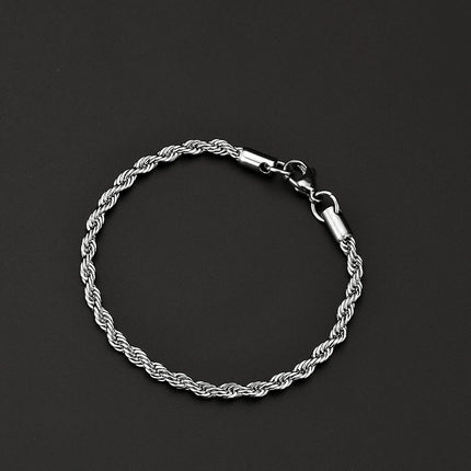Cheap wholesale Width 4MM stainless steel twisted rope chain bracelet fashion jewelry for men and women party gifts drop ship